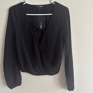 Fashion Nova Women's Black Wrap Top